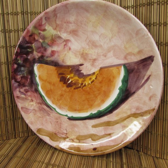 Peasant Village Italian Pottery Hand Painted Fruit Cantaloupe 8.25" Salad Plate - Picture 4 of 11